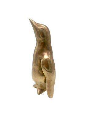 Vintage Brass Penguin Figurine Statue 6.25" Tall Minimalist Design MCM Bird